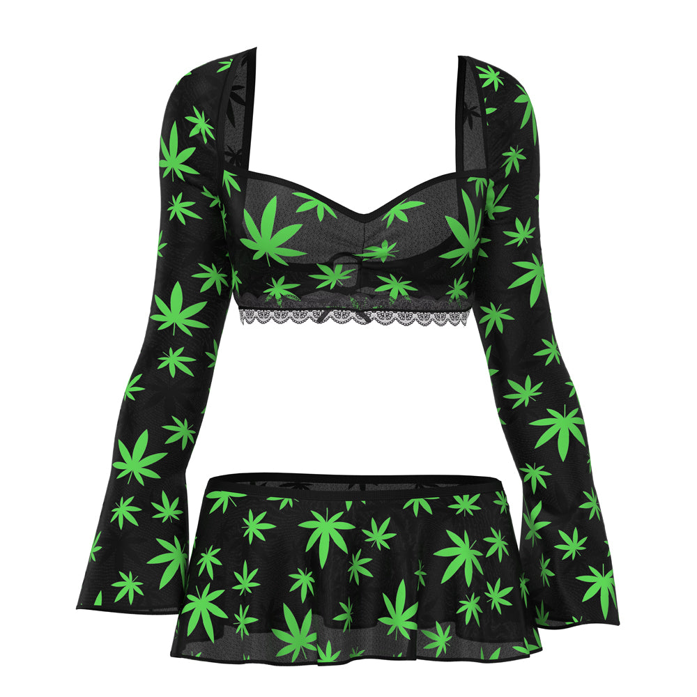 Magic Silk Hazy Dayz Crop Top with Skirt & G-String Set Leaf Green