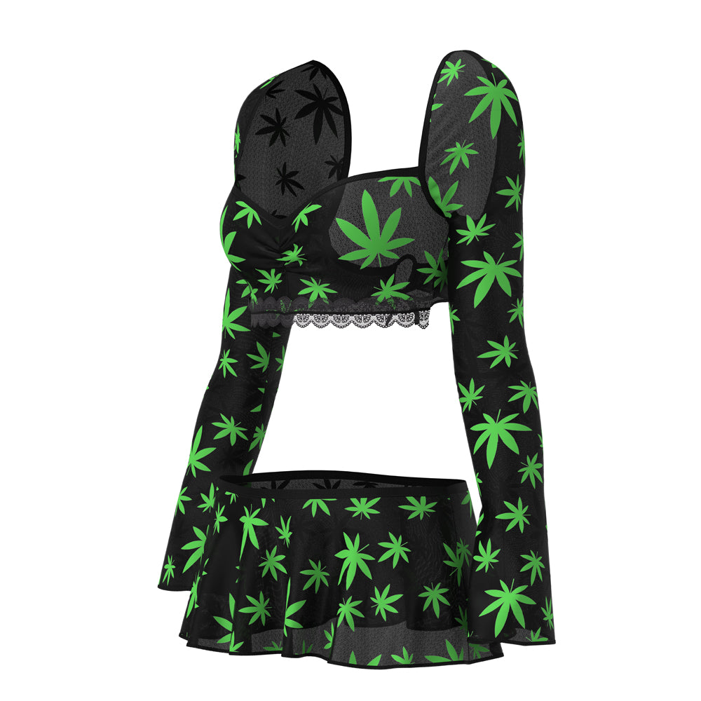 Magic Silk Hazy Dayz Crop Top with Skirt & G-String Set Leaf Green