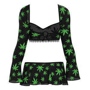 Magic Silk Hazy Dayz Crop Top with Skirt & G-String Set Leaf Green