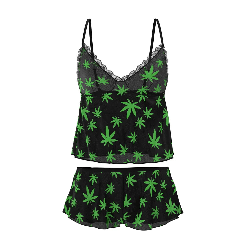 Magic Silk Hazy Dayz Cami & Short Set Leaf Green