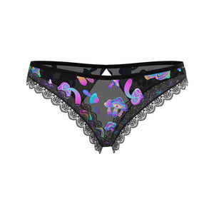 Magic Silk Hazy Dayz Crotchless Panty with Open Back Mushroom Black