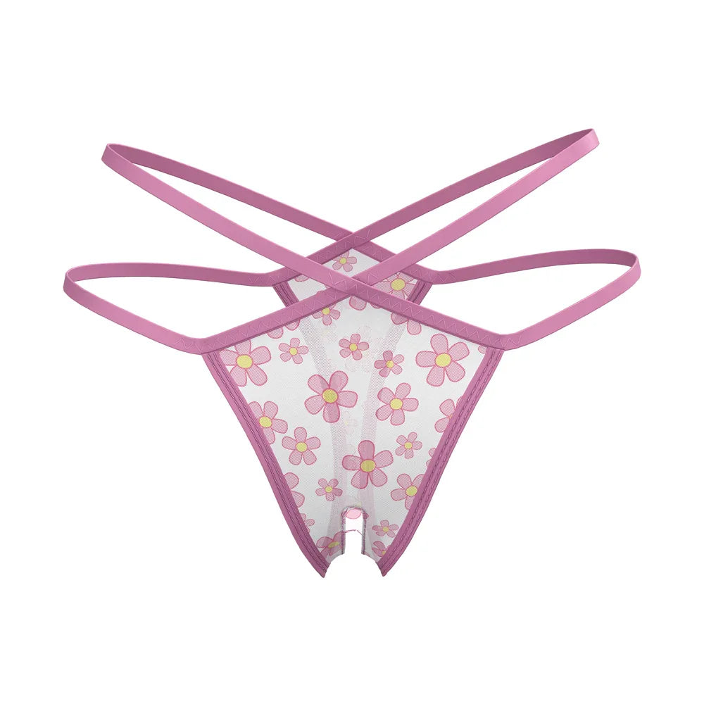 Magic Silk Daisy Split Crotch Thong Daisy Print