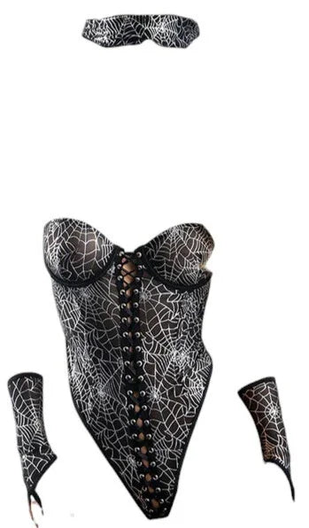 Fantasy Lingerie Play Into My Web 4-Piece Spider Costume Set Black