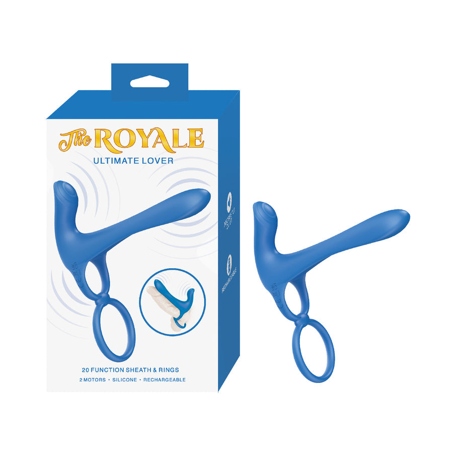 The Royale Ultimate Lover Silicone Rechargeable Penis Ring Vibrator Blue