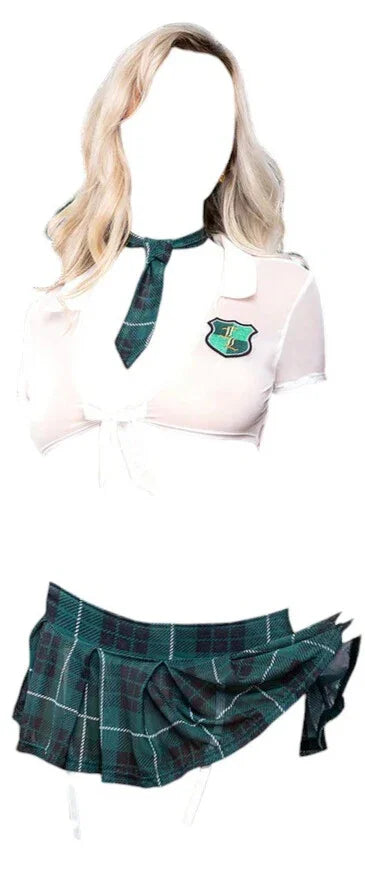 Fantasy Lingerie Play Highly Ambitious School Girl 6-Piece Costume Set White/Green