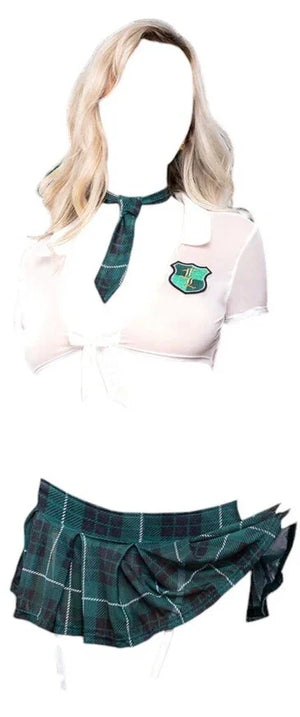 Fantasy Lingerie Play Highly Ambitious School Girl 6-Piece Costume Set White/Green