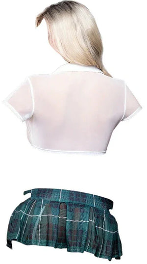 Fantasy Lingerie Play Highly Ambitious School Girl 6-Piece Costume Set White/Green