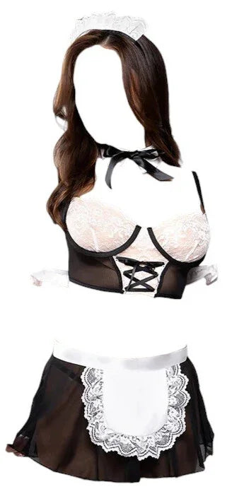 Fantasy Lingerie Play Turndown Service 7-Piece Costume Set Black/White