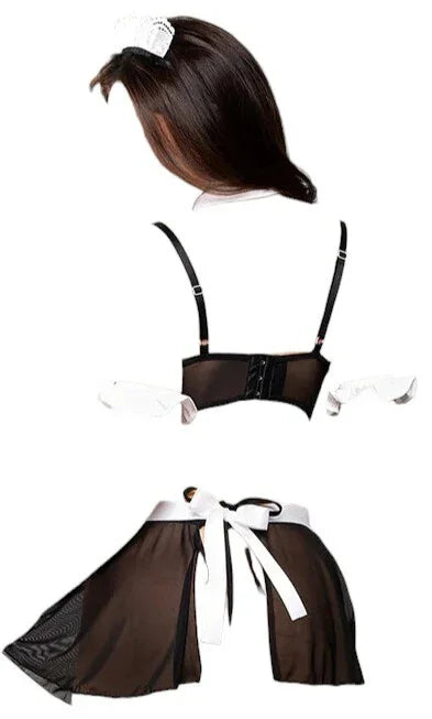 Fantasy Lingerie Play Turndown Service 7-Piece Costume Set Black/White