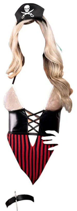 Fantasy Lingerie Play Castaway 3-Piece Costume Set Black/Red