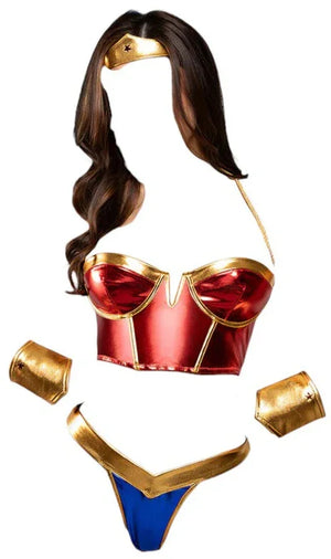 Fantasy Lingerie Play Rope Me In 6-Piece Costume Set Red/Blue