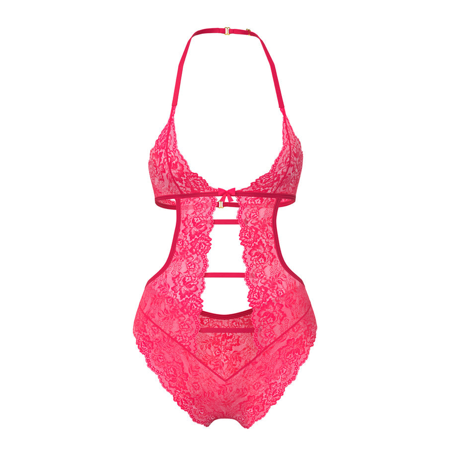 Magic Silk Get It Girl Halter Teddy with Snap Crotch Diva Pink