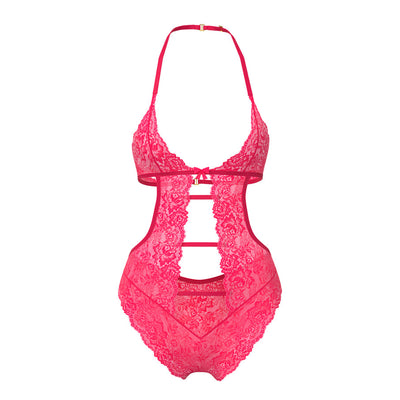 Magic Silk Get It Girl Halter Teddy with Snap Crotch Diva Pink