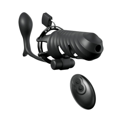 Fantasy C-Ringz Remote-Controlled Vibrating Penis Blocker with Butt-Gasm Plug Black