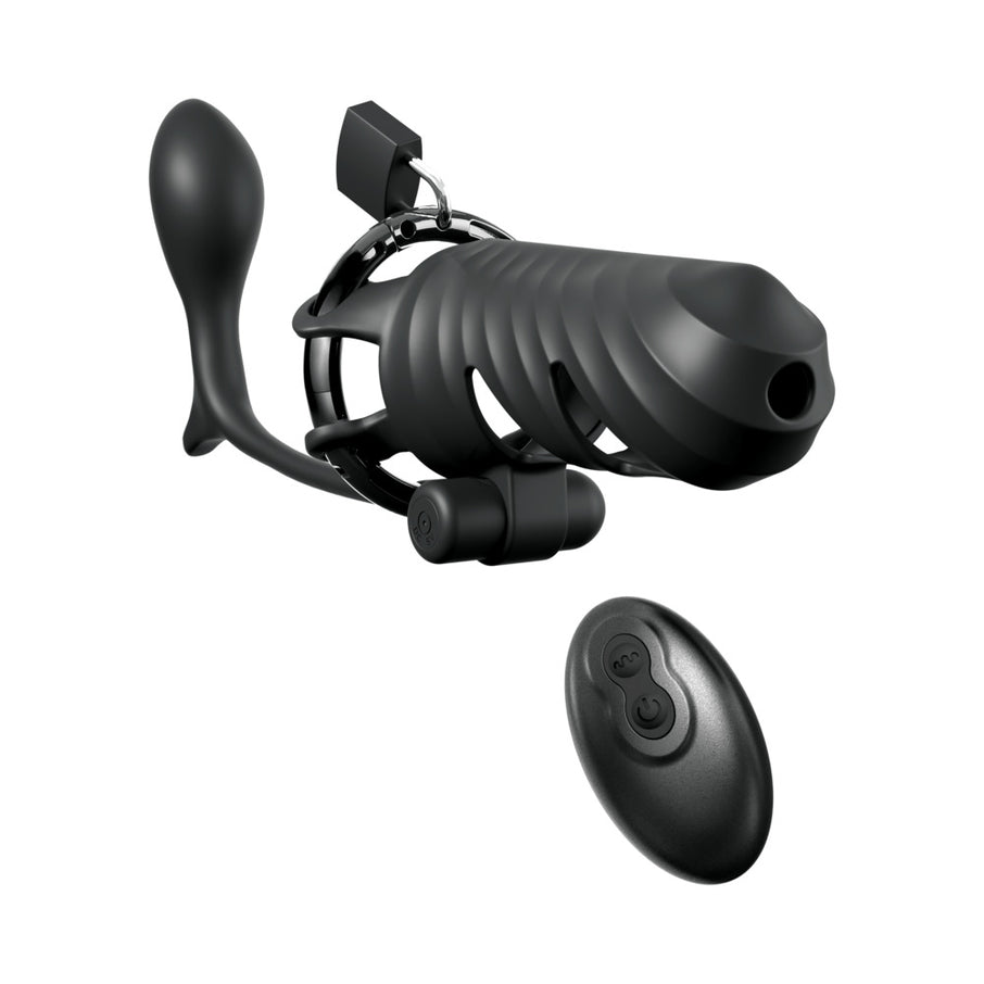 Fantasy C-Ringz Remote-Controlled Vibrating Penis Blocker with Butt-Gasm Plug Black