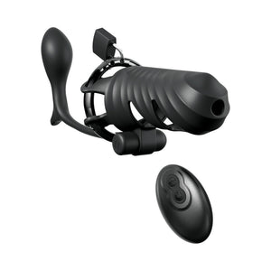 Fantasy C-Ringz Remote-Controlled Vibrating Penis Blocker with Butt-Gasm Plug Black