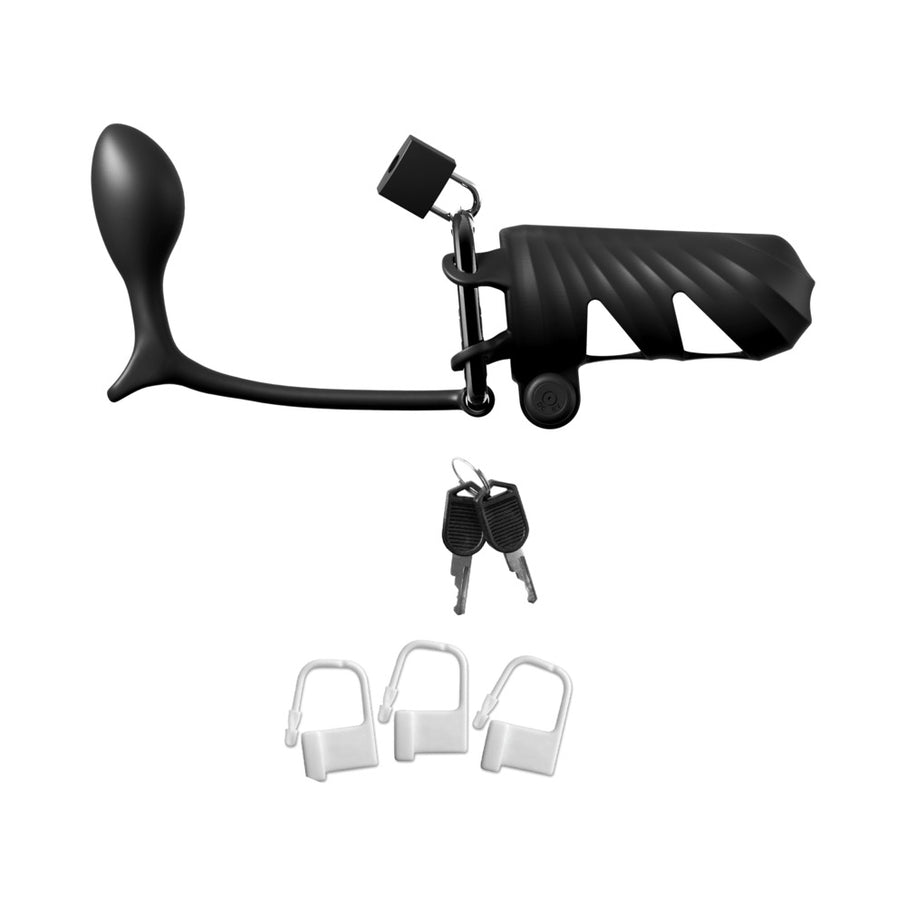 Fantasy C-Ringz Remote-Controlled Vibrating Penis Blocker with Butt-Gasm Plug Black