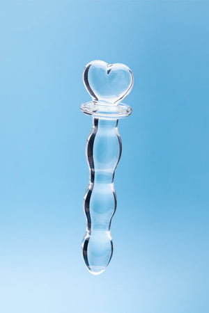 Clarity Hera's Cascade 5.9 In Glass Dildo with Heart Shaped Handle
