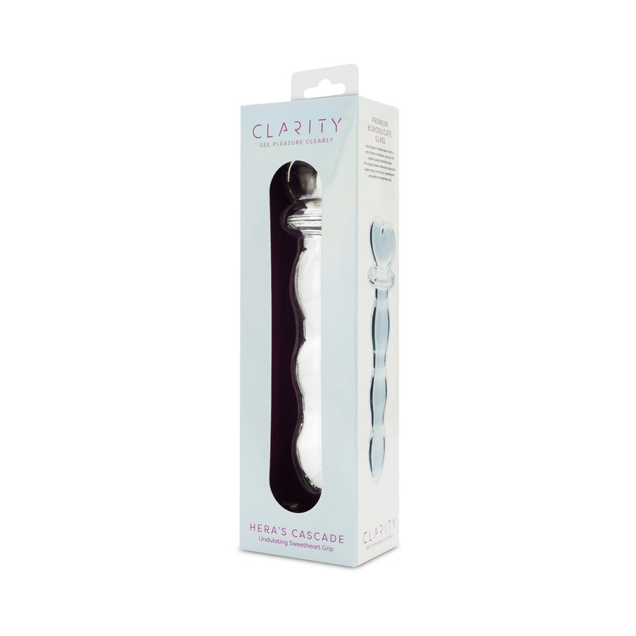 Clarity Hera's Cascade 5.9 In Glass Dildo with Heart Shaped Handle