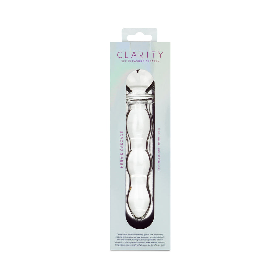 Clarity Hera's Cascade 5.9 In Glass Dildo with Heart Shaped Handle