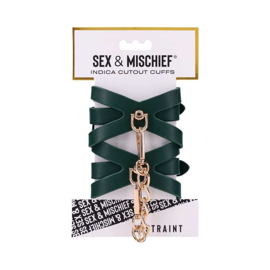 Sportsheets Sex & Mischief Indica Cutout Cuffs Green/Gold