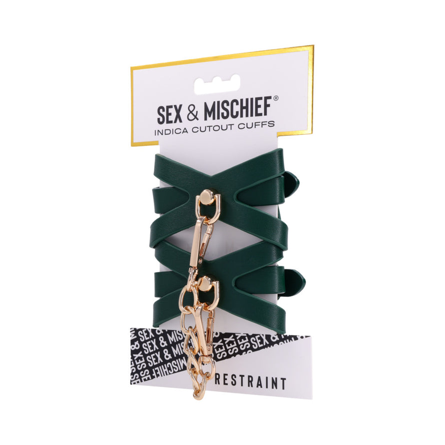 Sportsheets Sex & Mischief Indica Cutout Cuffs Green/Gold