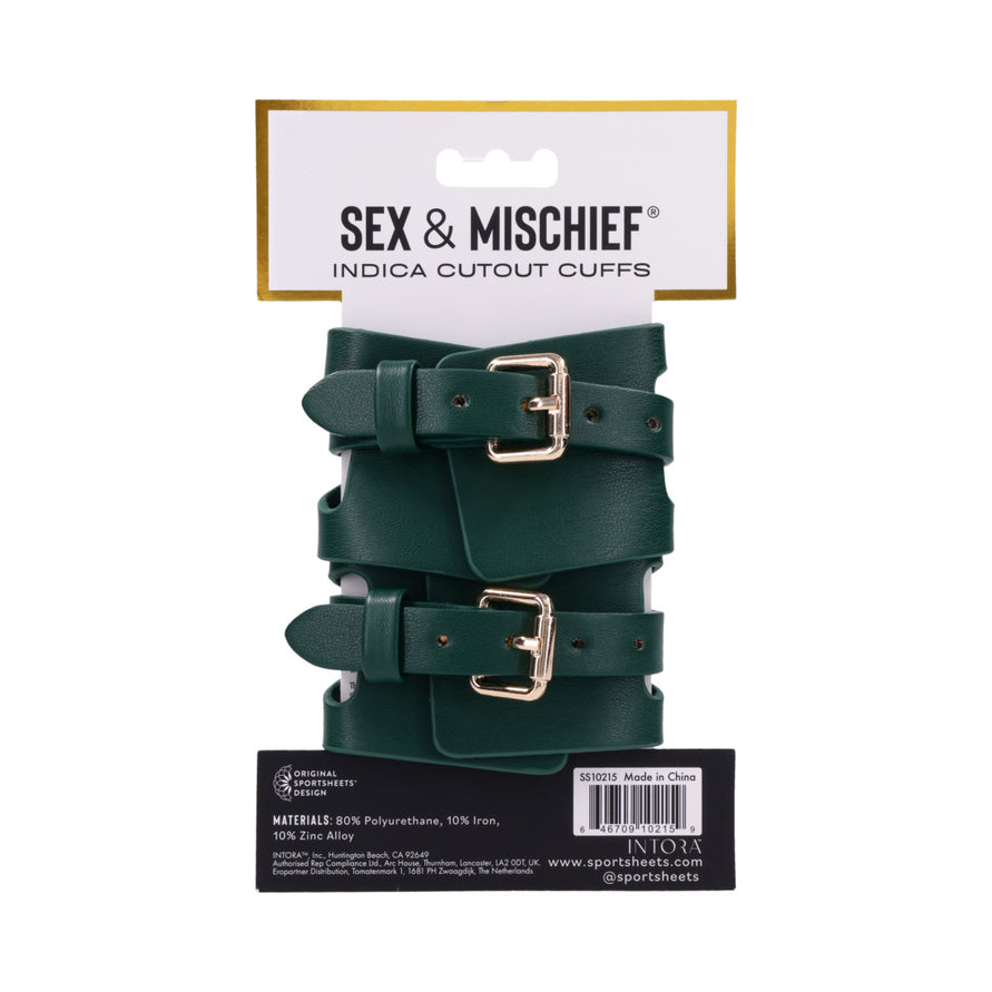 Sportsheets Sex & Mischief Indica Cutout Cuffs Green/Gold