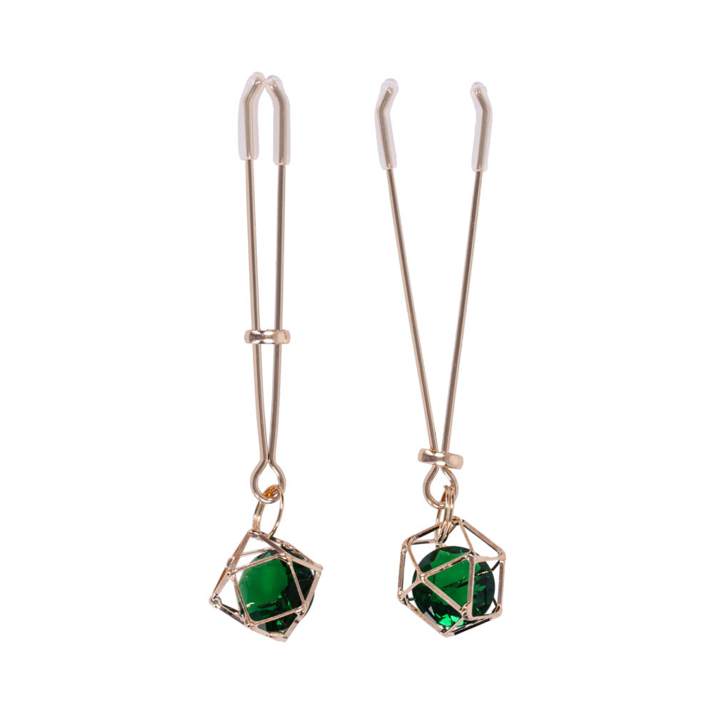 Sex & Mischief Indica Crystal Nipple Clips Green/Gold