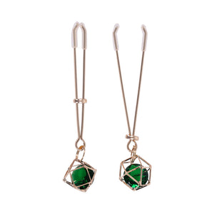 Sex & Mischief Indica Crystal Nipple Clips Green/Gold