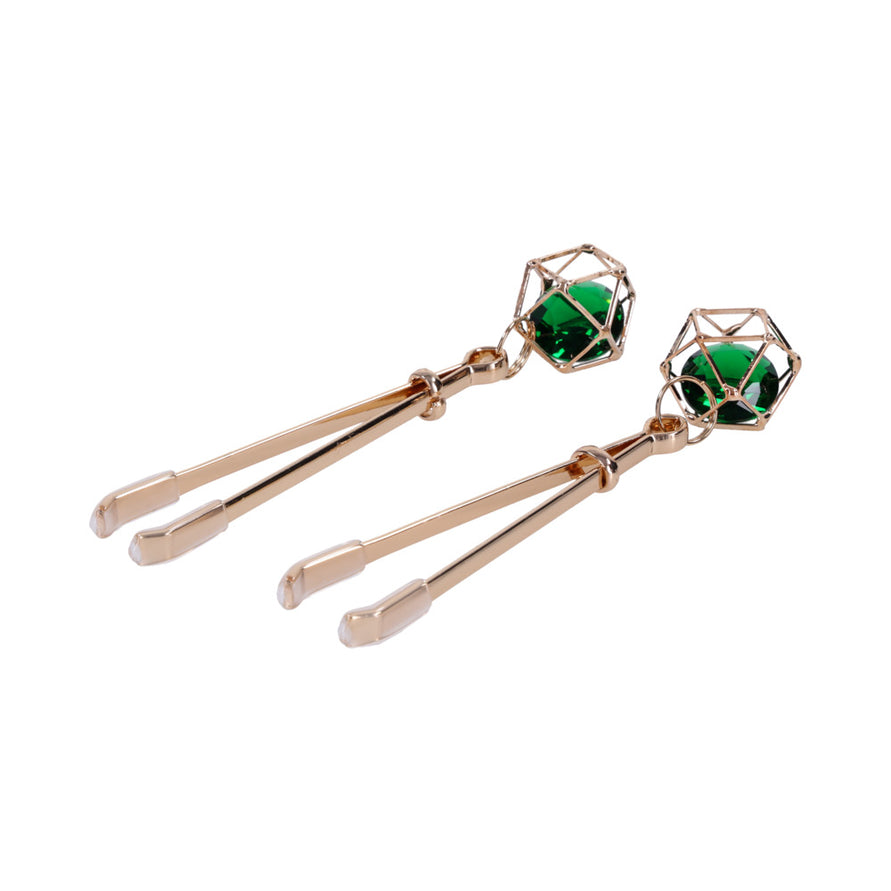 Sex & Mischief Indica Crystal Nipple Clips Green/Gold