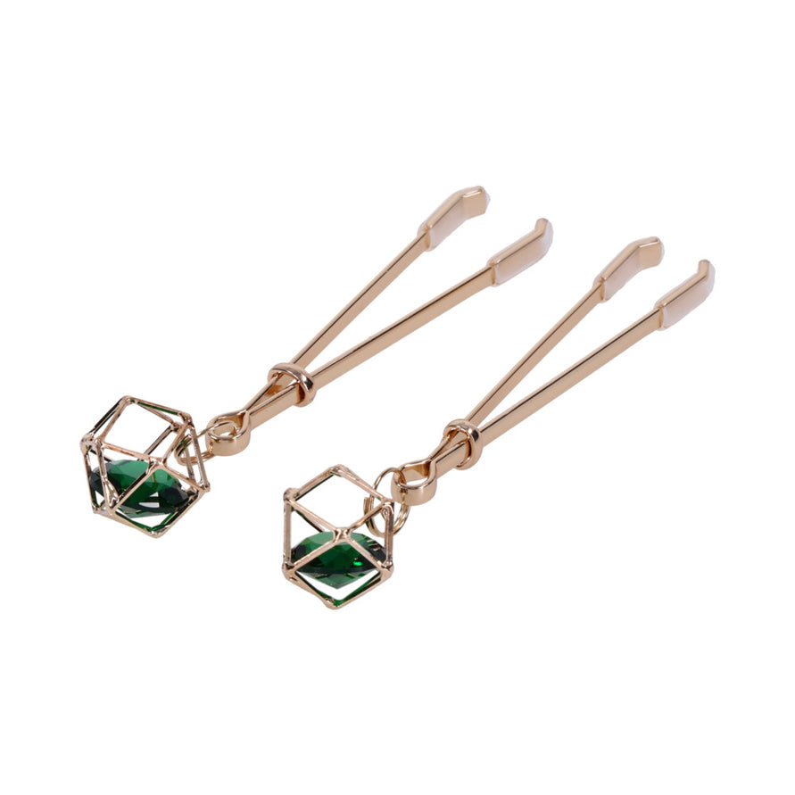 Sex & Mischief Indica Crystal Nipple Clips Green/Gold