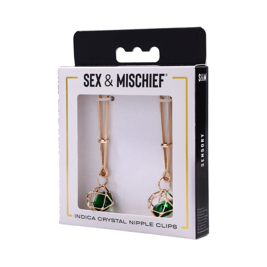 Sex & Mischief Indica Crystal Nipple Clips Green/Gold
