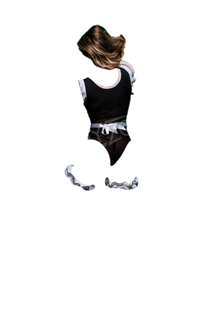 BodyZone Role Play Mischievous Maid 6 pc Bodysuit with Apron Costume Set Black/White