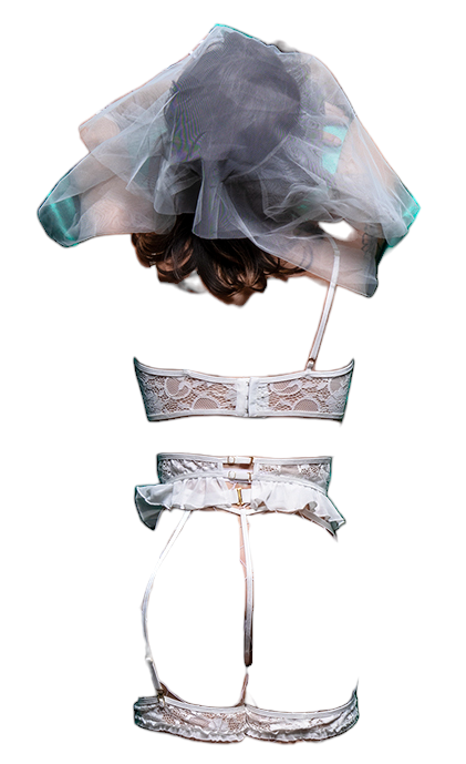 BodyZone Role Play Blushing Bride 6 pc Bra with Corset & Leg Garters Costume Set White