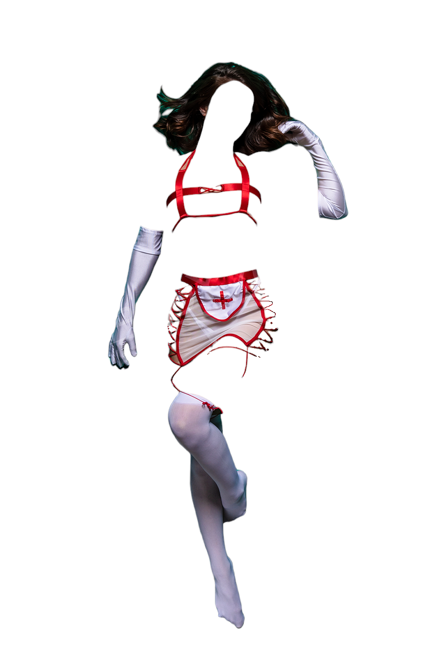 BodyZone Role Play Naughty Nurse 5 pc Strappy Top & Apron Skirt Costume Set Red/White