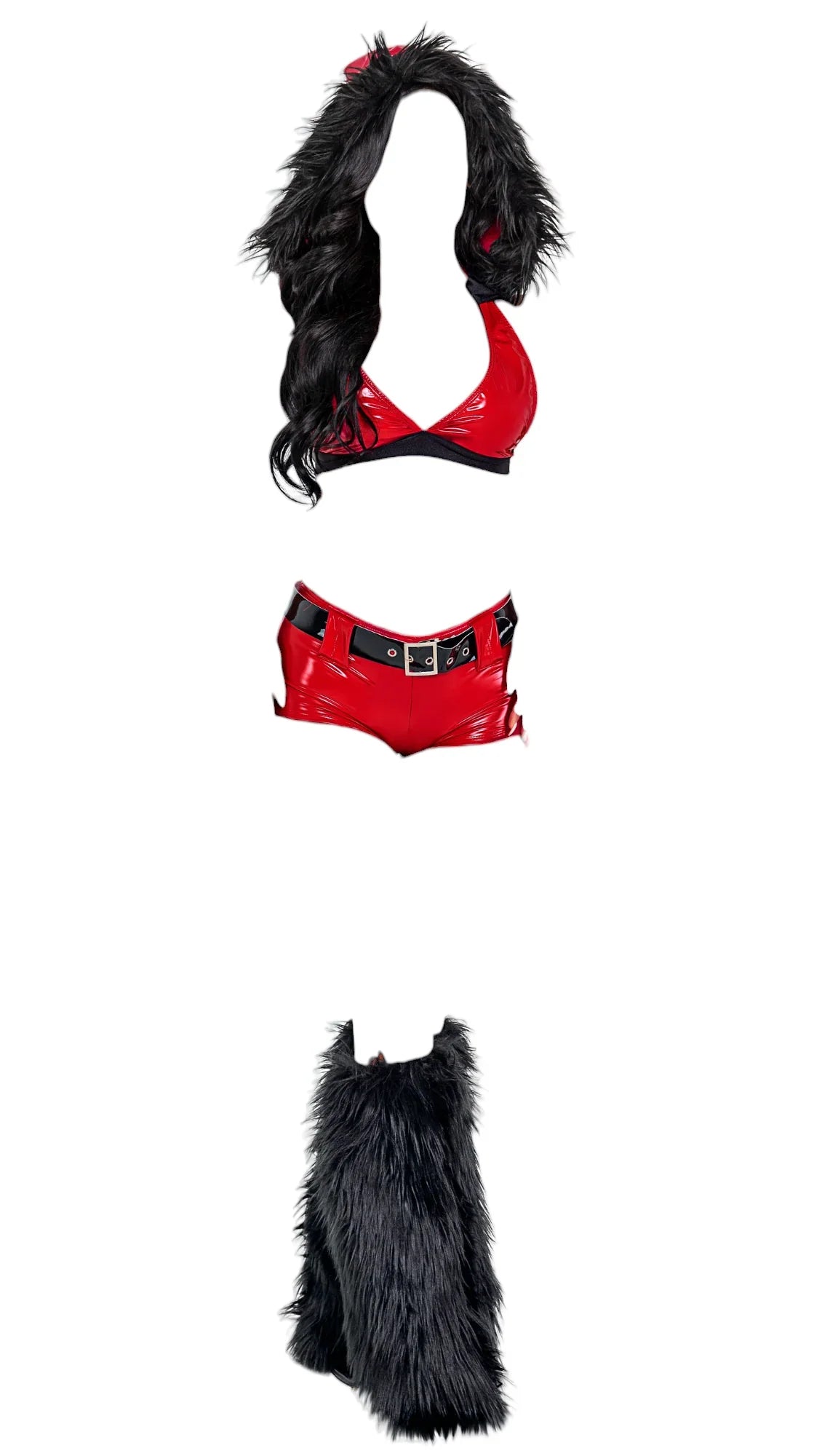 Roma Costume 3 PC Playful Santa Vinyl Wetlook Halter Top & Mini Shorts Red/Black