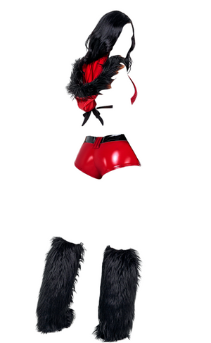 Roma Costume 3 PC Playful Santa Vinyl Wetlook Halter Top & Mini Shorts Red/Black