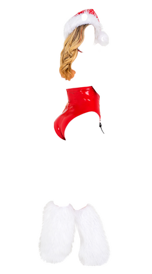 Roma Costume 1 PC Santas Hottie Vinyl Wetlook Romper with Faux Fur Red/White