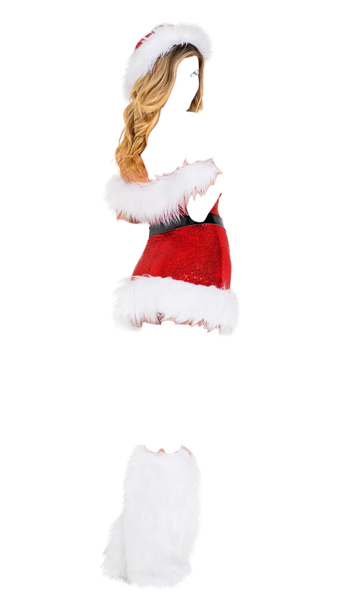 Roma Costume 2 PC Santa Beauty Off the Shoulder Sequin Mini Dress Red/White