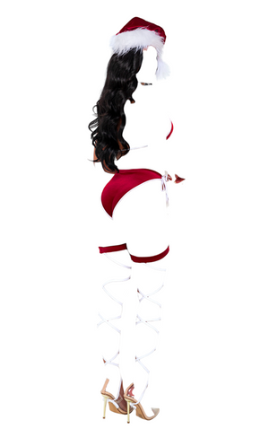 Roma Costume 2 PC Santas Holiday Spirit Velvet Bikini Set with Faux Fur Trim Red/White