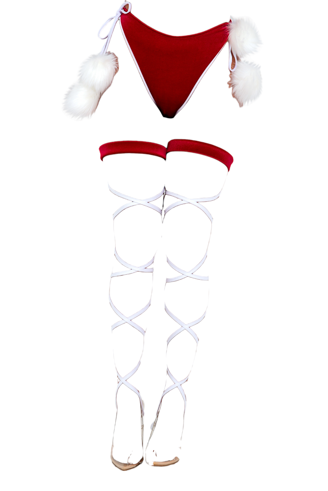 Roma Costume Pair of Leg Wraps with Velvet Band Red/White One Size