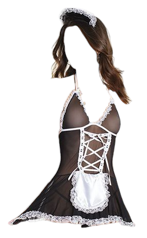Coquette Fashion French Maid Chemise with Attached Apron & Headpiece Black/White One Size