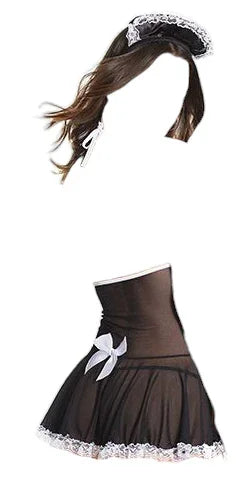 Coquette Fashion French Maid Chemise with Attached Apron & Headpiece Black/White One Size