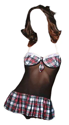 Coquette Fashion Mesh/Stretch Knit Schoolgirl Chemise Black/Red