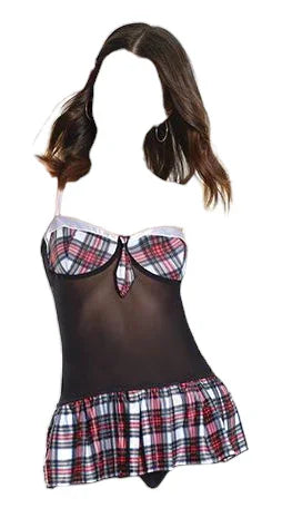 Coquette Fashion Mesh/Stretch Knit Schoolgirl Chemise Black/Red