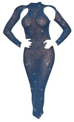 Long-Sleeved Seamless Open Back Bodystocking Gown with Rhinestone Detail Twilight Blue OS