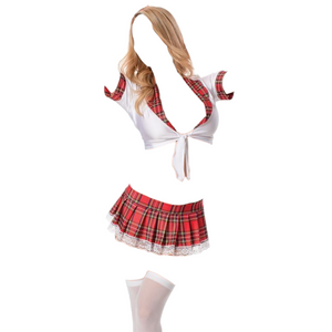 Escante Euphoria Sexy Front Tie School Girl Red Plaid One Size