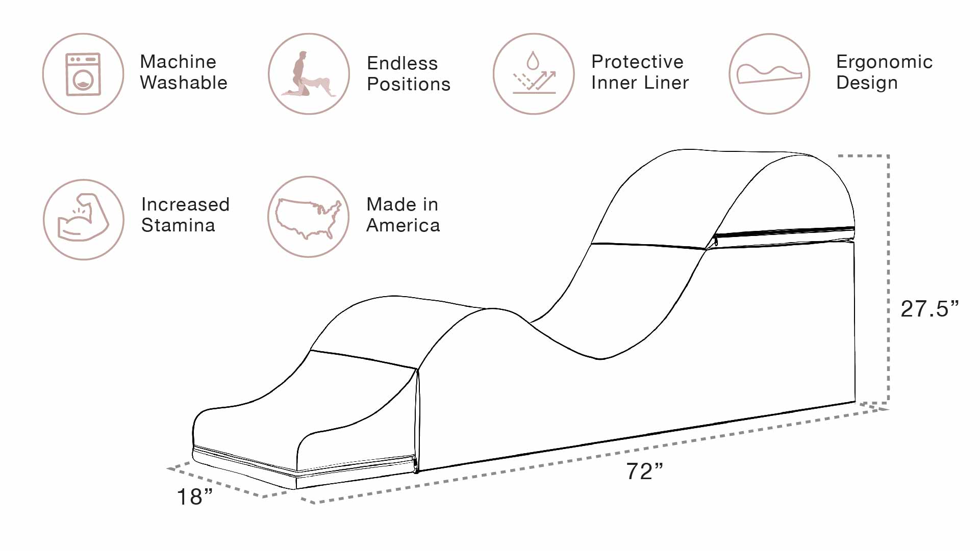 Liberator Aria Flip Chaise 18 Inch Wide Convertible Sex Chair and Bed Bench