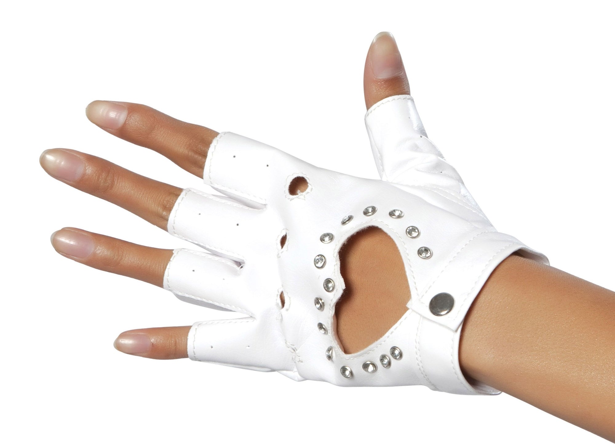 Roma Costume Pair of Gloves with Cut Out Heart and Stones Costume Accessory White One Size