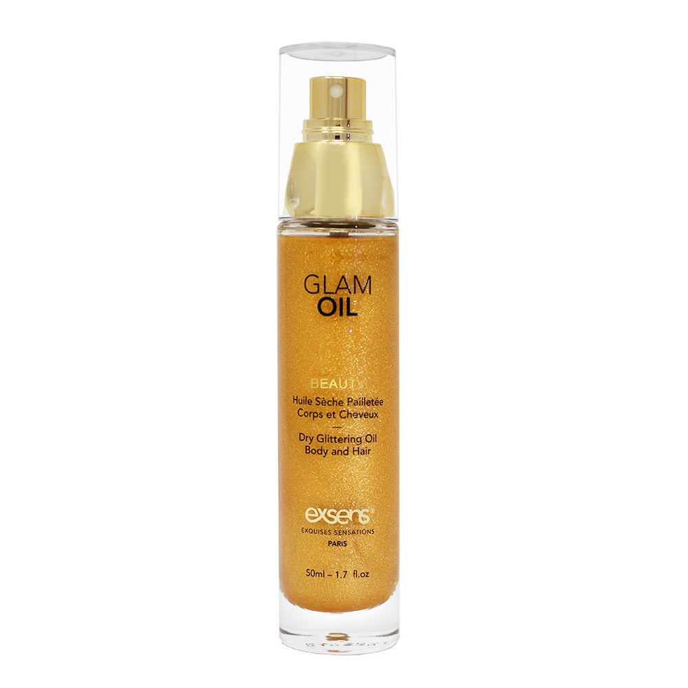 Exsens Glam Oil Nourishing Gold Shimmering Body Oil for Skin & Hair 1.7 oz